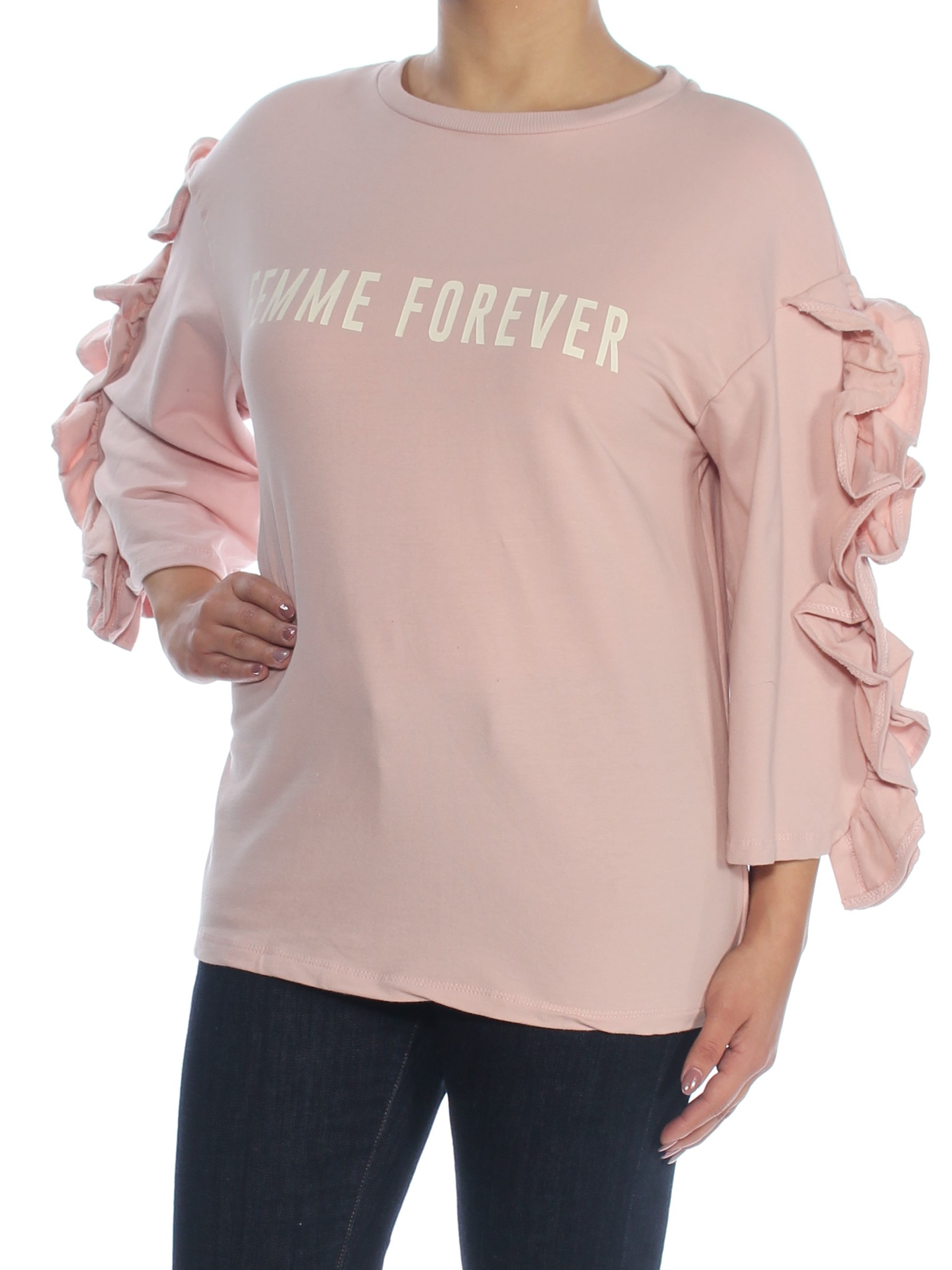 POLLY & ESTHER Womens Pink Graphic 3/4 Sleeve Sweater Juniors Size: S 887409088347 | eBay